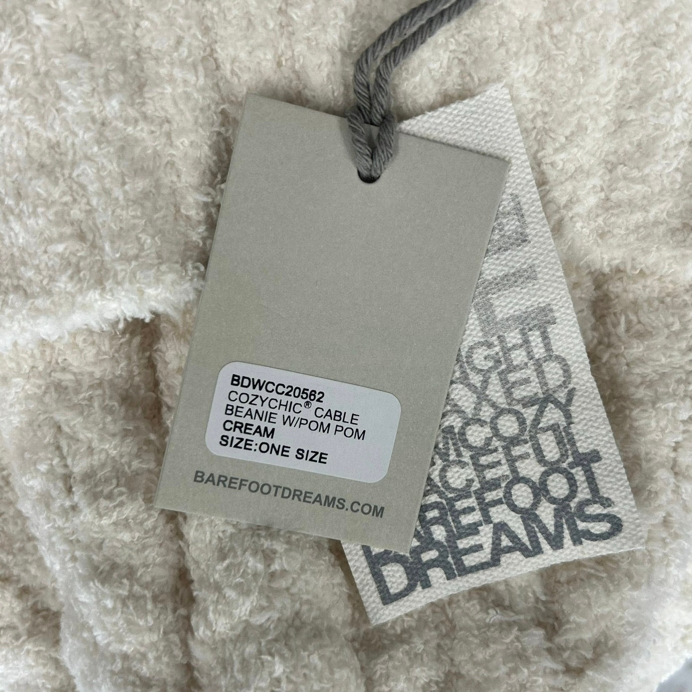 Barefoot Dreams CozyChic Cable Beanie With Pom Pom in Cream OS