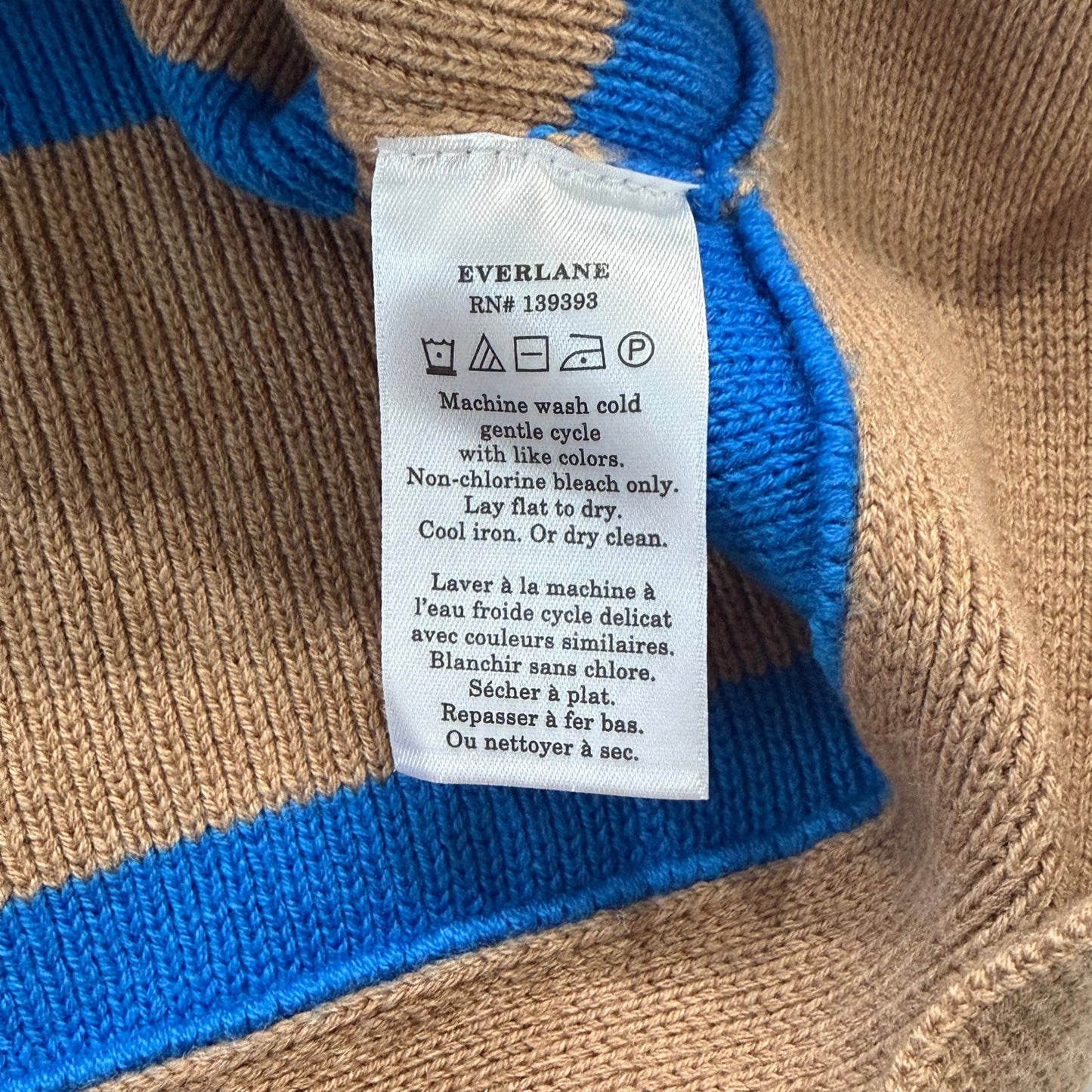 Everlane The Lace-Up Smock Sweater Wool Blend Tan and Blue Stripe Size XS
