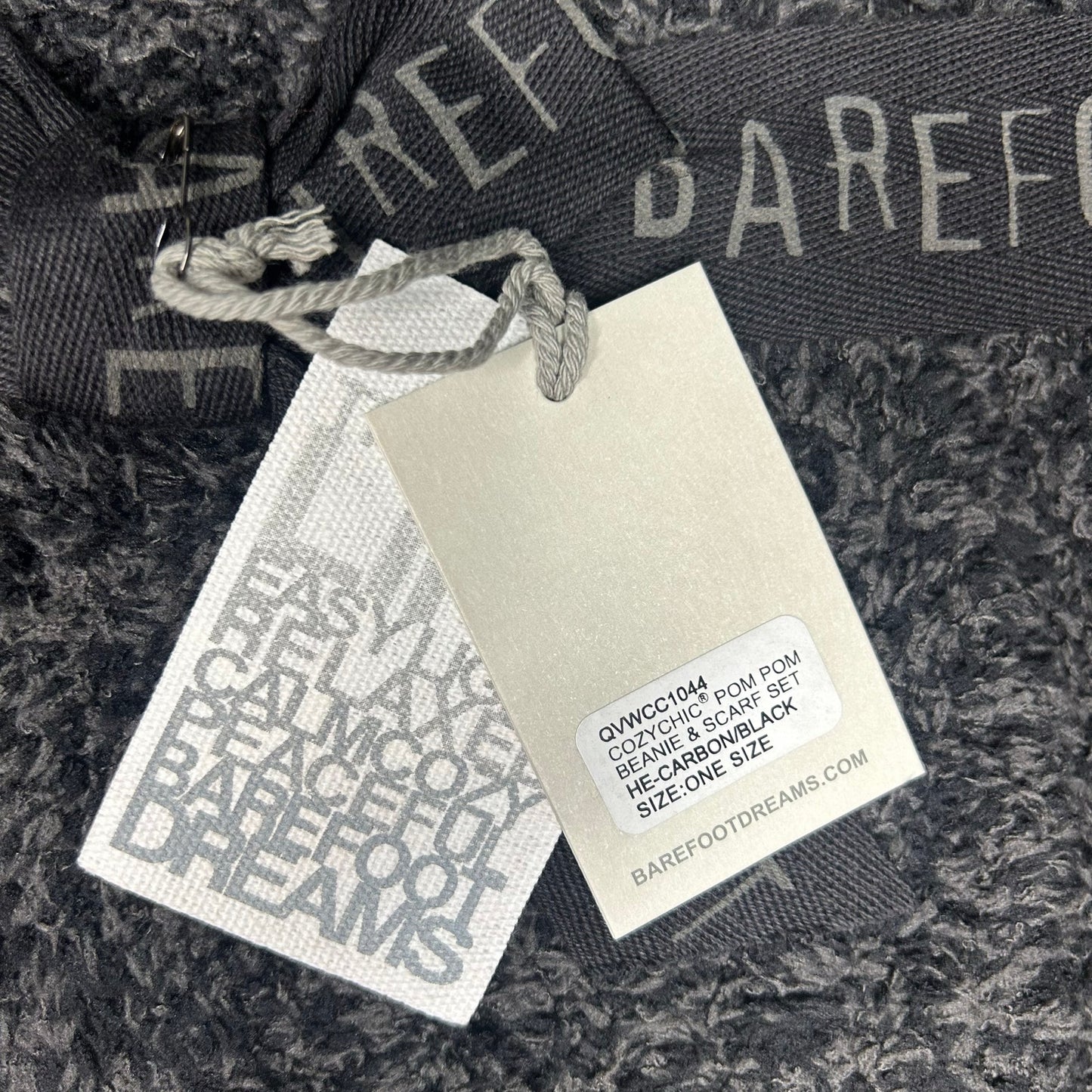 Barefoot Dreams CozyChic Pom Pom Beanie & Scarf Set in Carbon/Black