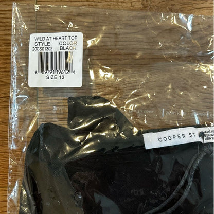 NWT Cooper St Wild At Heart Black V-Neck Top Size 12