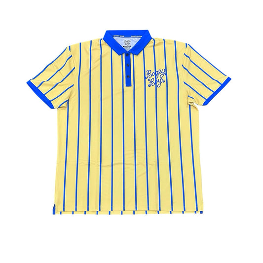 Bogey Boys Macklemore Men's Athletic Stripe Polo Golf Shirt Yellow Size XXL