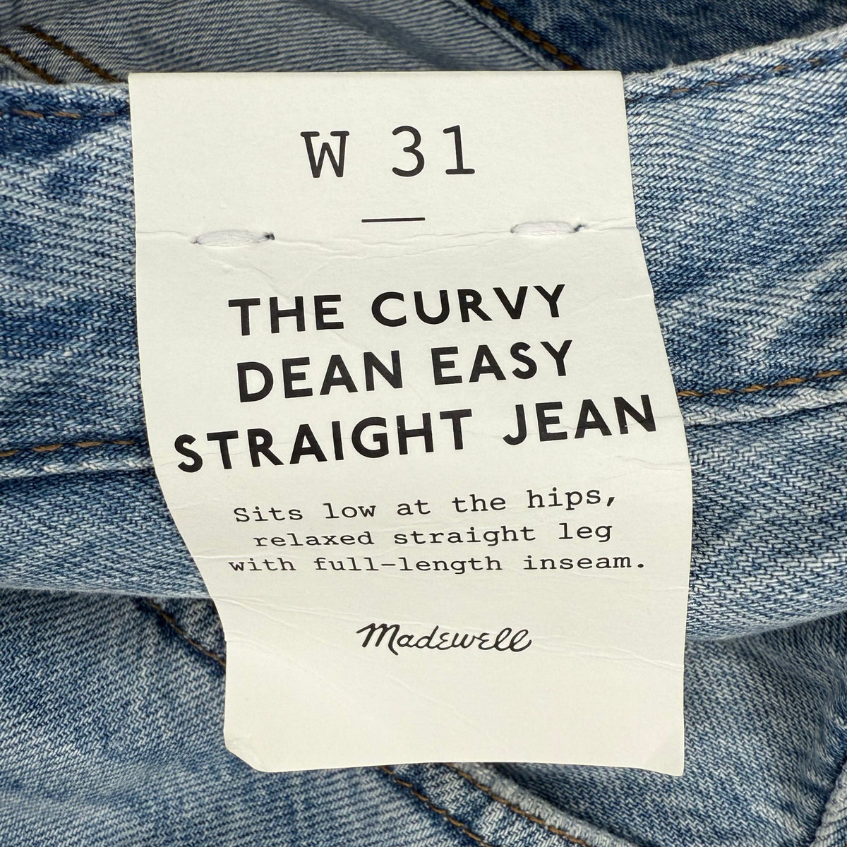 Madewell The Curvy Dean Easy Straight Jean in Northridge Wash Size 31