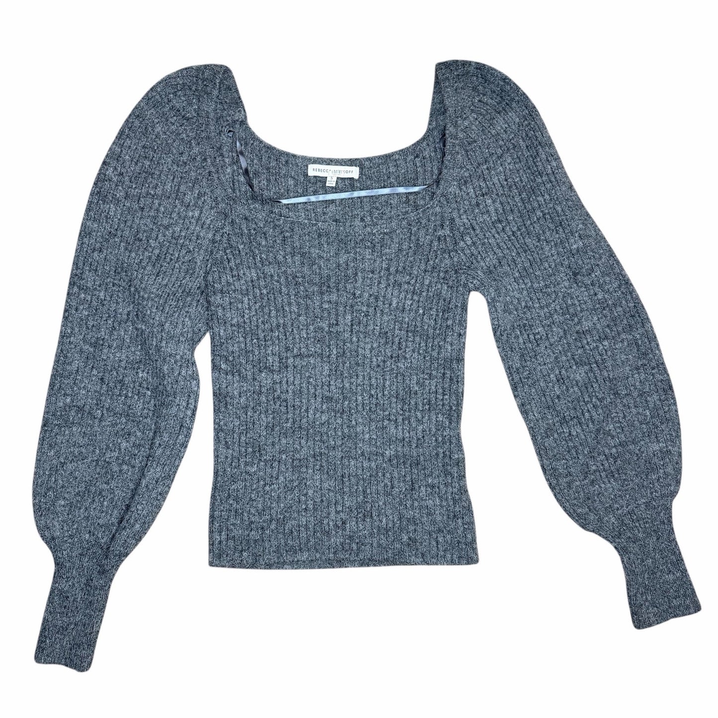 Rebecca Minkoff Pixi Square Neck Puff Sleeve Wool Blend Sweater Dark Grey Size S