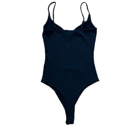 Aqua Black Ribbed V-Neck Tank Top Bodysuit Size Small