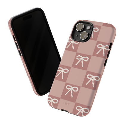 Pink Checkered Bow Tough Case, Phone Case,  Cellphone Cover, Protective Phone Shell, Cute Plaid Design