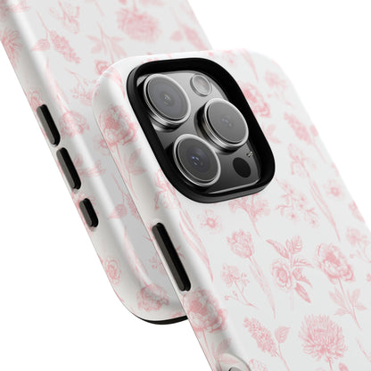 Pink Floral Phone Case - Elegant Protectors for iPhone, Girlfriend Gift, Mother's Day, Trendy Tech Accessories, Flower Pattern Cases