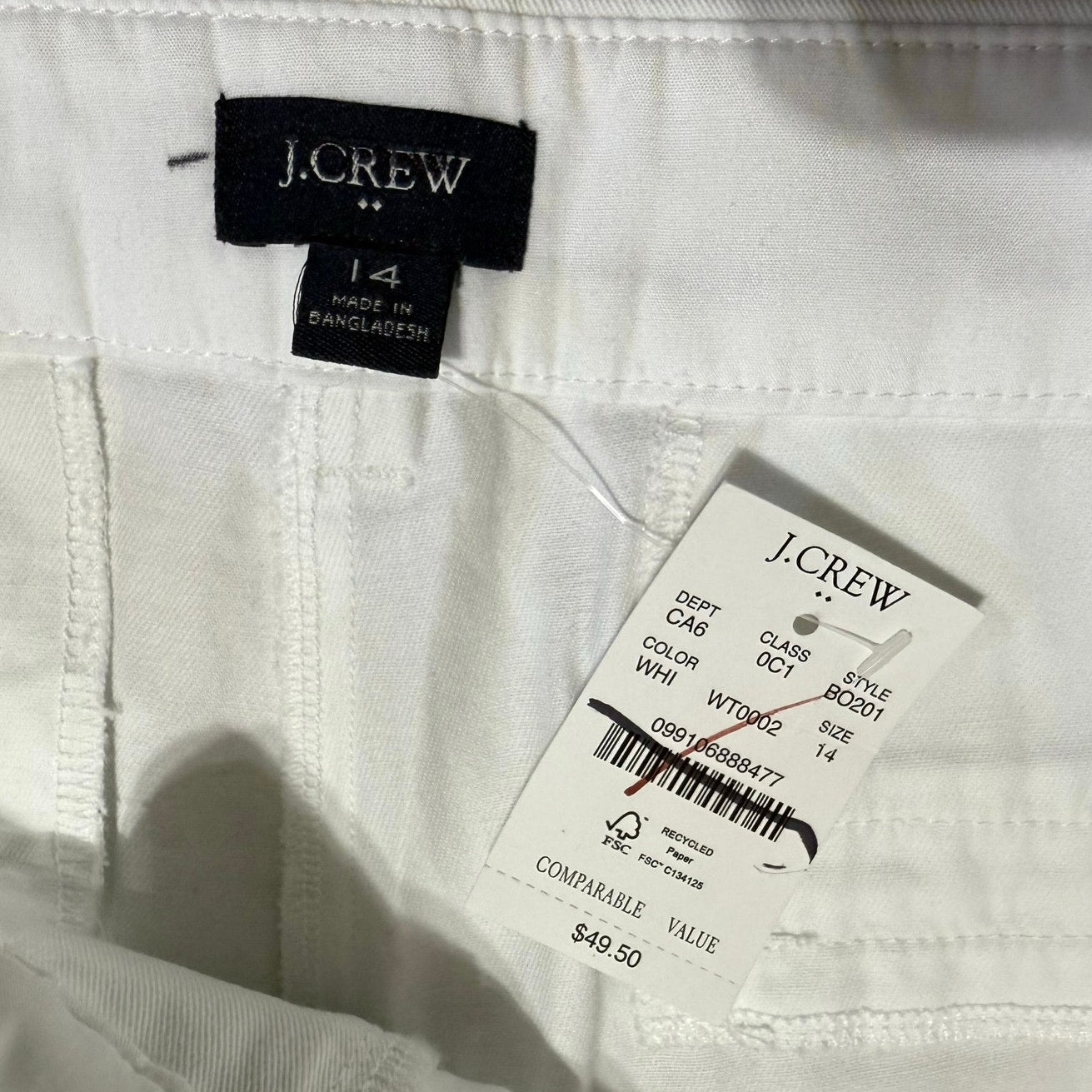 J. Crew 7" Classic Chino Short White Size 14