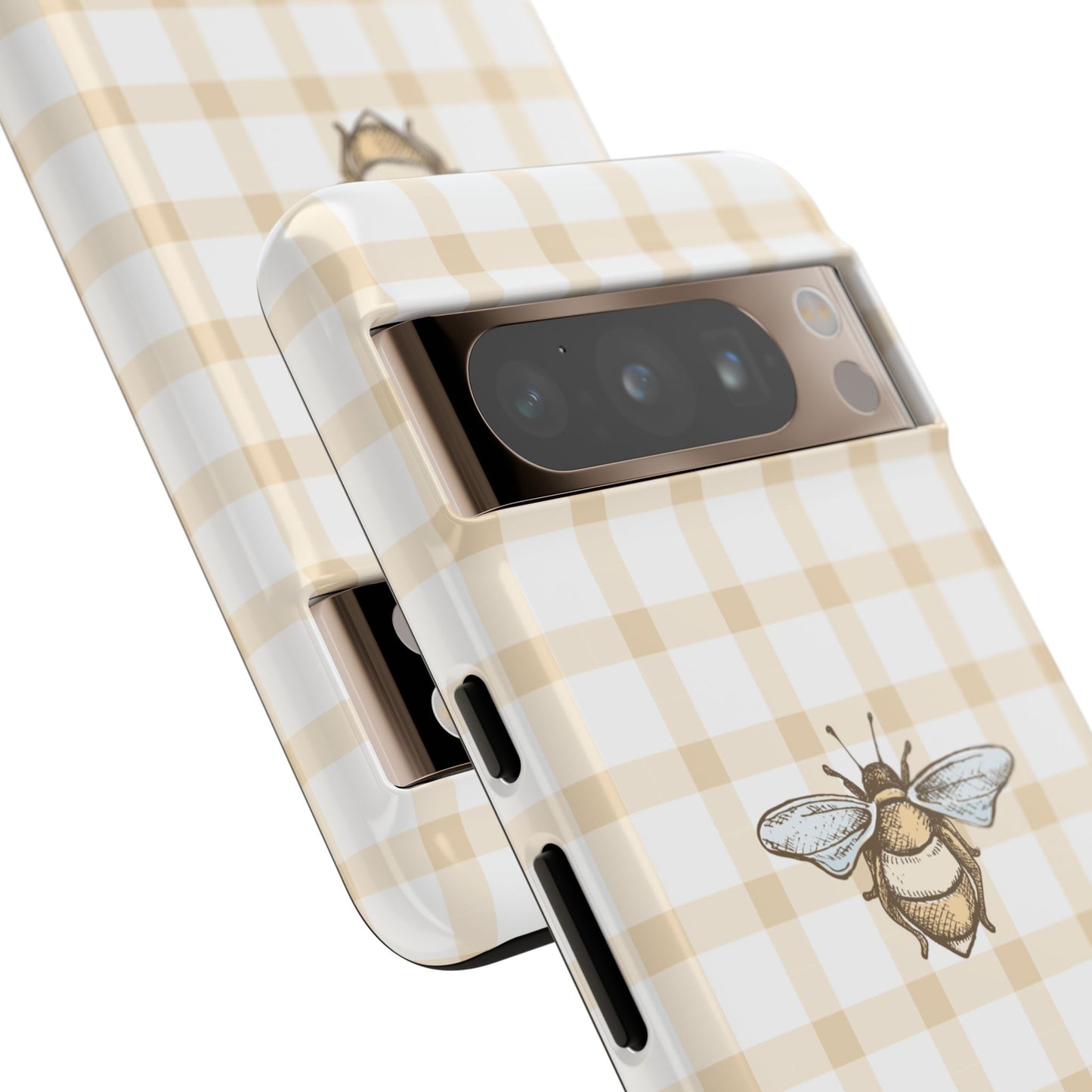 Bee-Inspired Gingham Tough Case - Stylish, Protective Phone Cover, Buzzing Bee Pattern, Unique Phone Accessory, Gift for Nature Lover