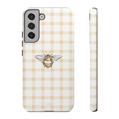 Bee-Inspired Gingham Tough Case - Stylish, Protective Phone Cover, Buzzing Bee Pattern, Unique Phone Accessory, Gift for Nature Lover