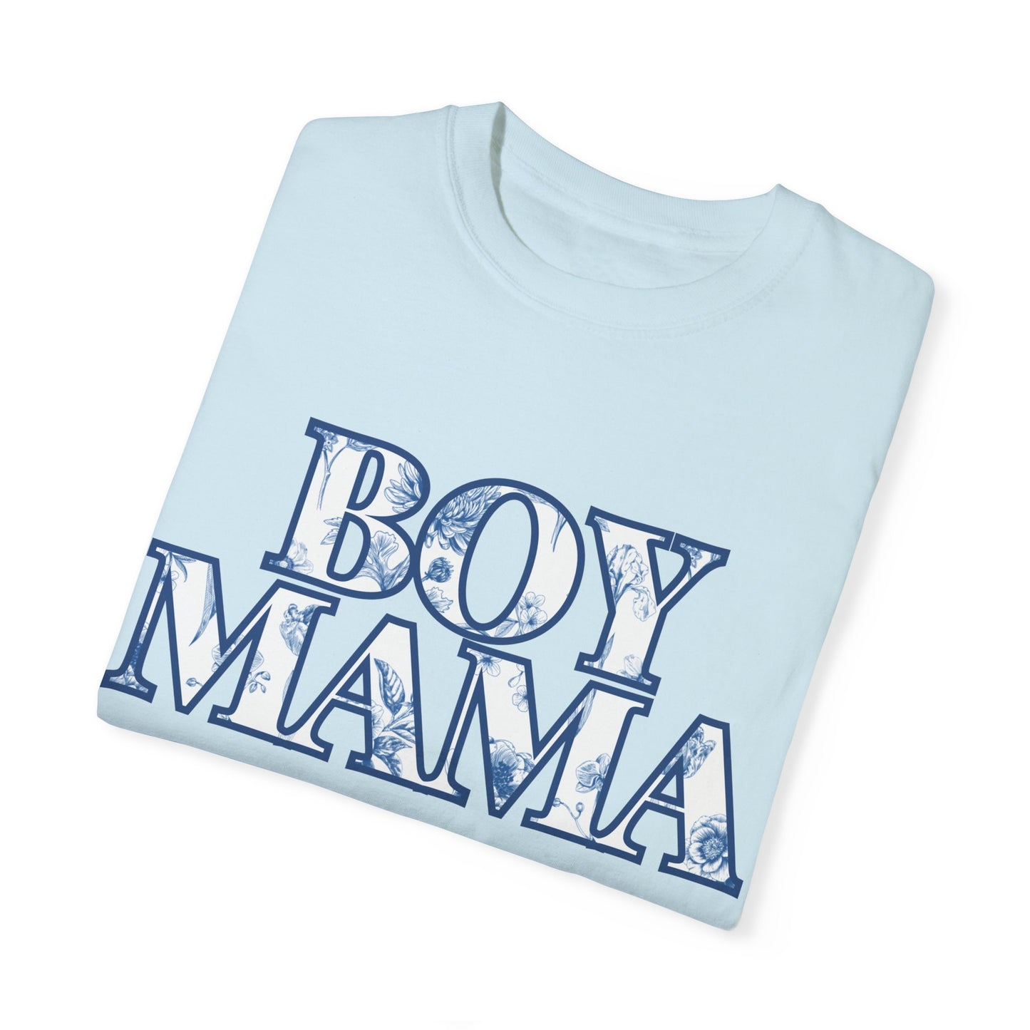 Botanical Blue Floral Boy Mama T-Shirt, Garment-Dyed Tee for Moms, Comfort Colors, Perfect Gift for Mother's Day