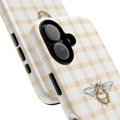 Bee-Inspired Gingham Tough Case - Stylish, Protective Phone Cover, Buzzing Bee Pattern, Unique Phone Accessory, Gift for Nature Lover