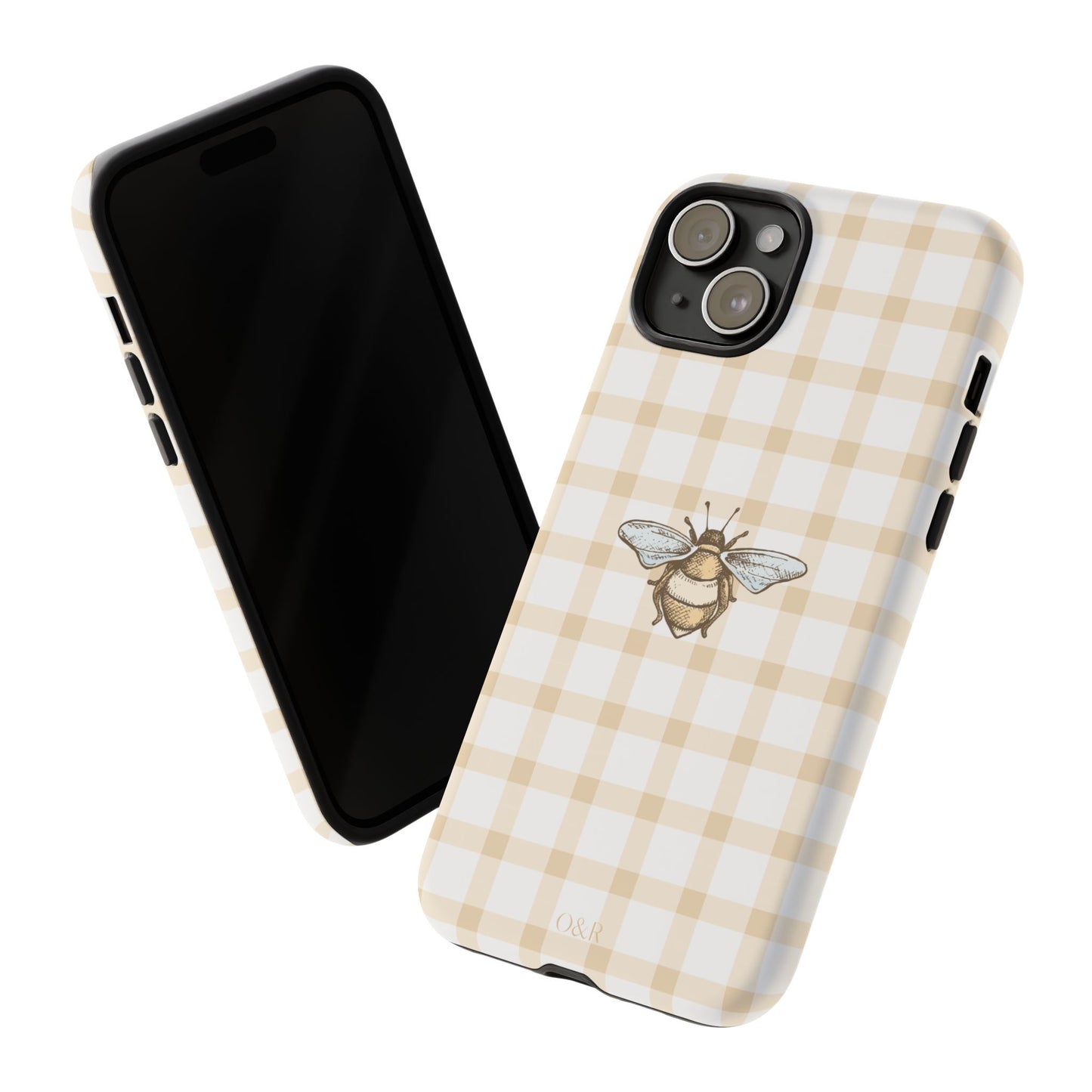 Bee-Inspired Gingham Tough Case - Stylish, Protective Phone Cover, Buzzing Bee Pattern, Unique Phone Accessory, Gift for Nature Lover