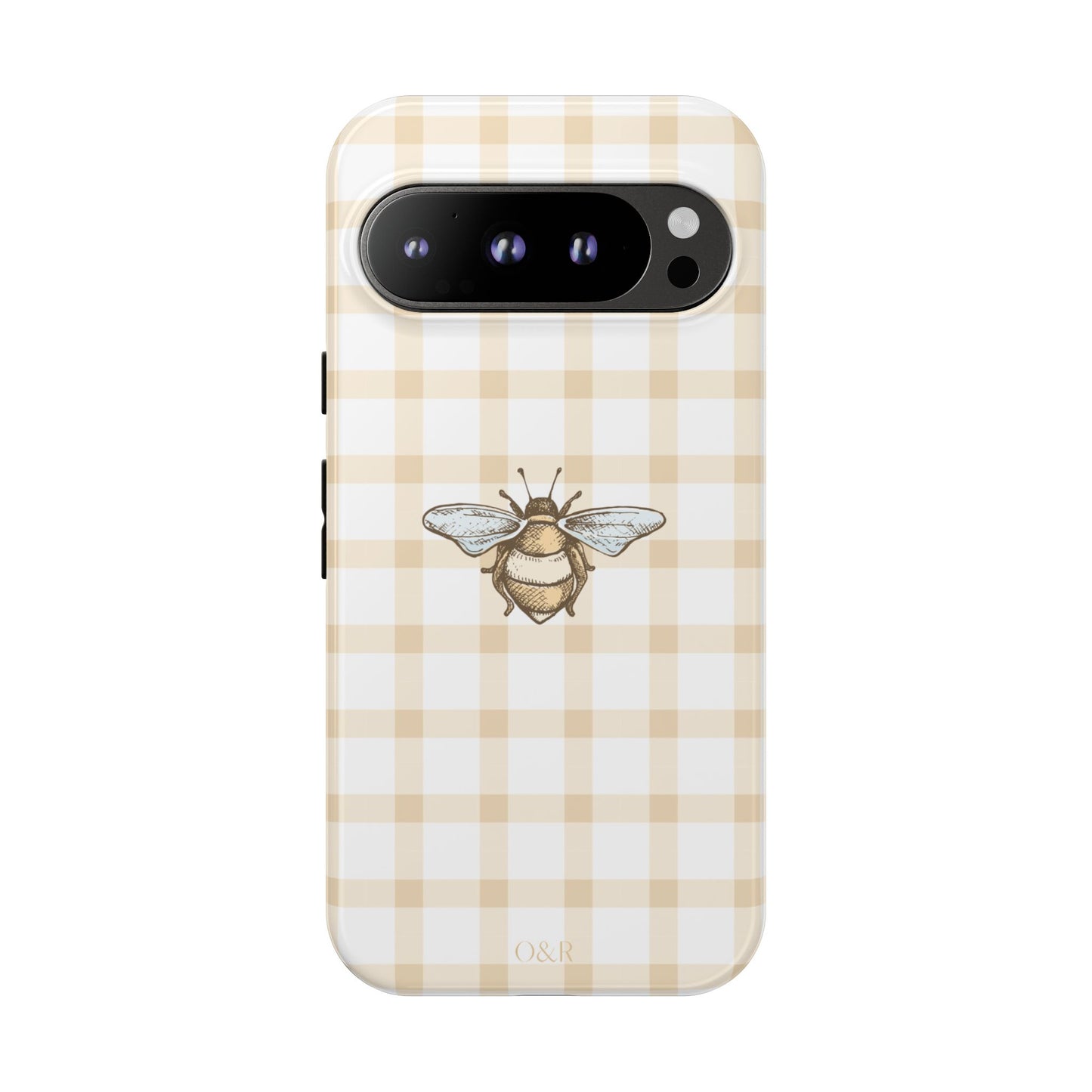 Bee-Inspired Gingham Tough Case - Stylish, Protective Phone Cover, Buzzing Bee Pattern, Unique Phone Accessory, Gift for Nature Lover