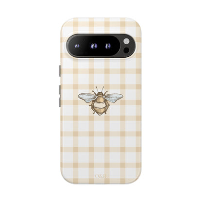 Bee-Inspired Gingham Tough Case - Stylish, Protective Phone Cover, Buzzing Bee Pattern, Unique Phone Accessory, Gift for Nature Lover