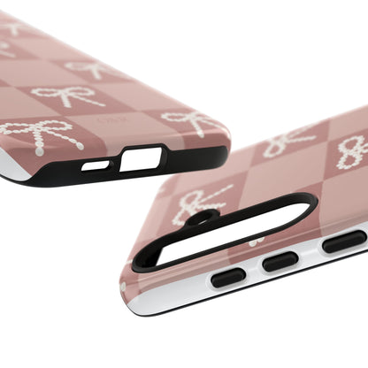 Pink Checkered Bow Tough Case, Phone Case,  Cellphone Cover, Protective Phone Shell, Cute Plaid Design