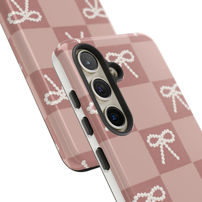 Pink Checkered Bow Tough Case, Phone Case,  Cellphone Cover, Protective Phone Shell, Cute Plaid Design