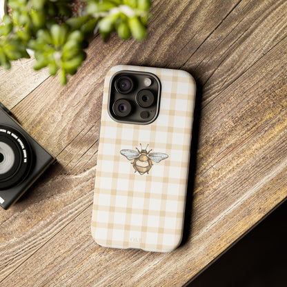 Bee-Inspired Gingham Tough Case - Stylish, Protective Phone Cover, Buzzing Bee Pattern, Unique Phone Accessory, Gift for Nature Lover