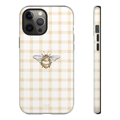 Bee-Inspired Gingham Tough Case - Stylish, Protective Phone Cover, Buzzing Bee Pattern, Unique Phone Accessory, Gift for Nature Lover