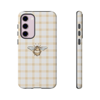 Bee-Inspired Gingham Tough Case - Stylish, Protective Phone Cover, Buzzing Bee Pattern, Unique Phone Accessory, Gift for Nature Lover