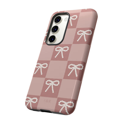 Pink Checkered Bow Tough Case, Phone Case,  Cellphone Cover, Protective Phone Shell, Cute Plaid Design