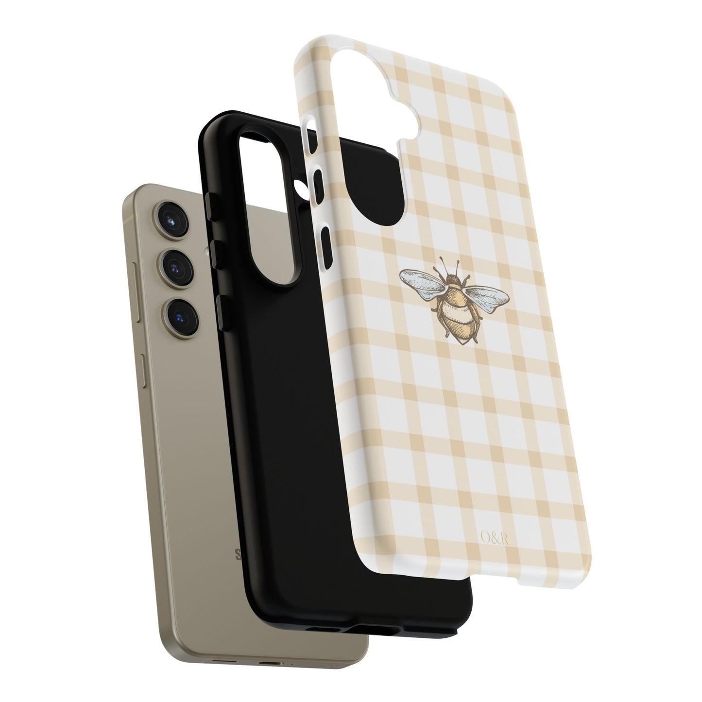 Bee-Inspired Gingham Tough Case - Stylish, Protective Phone Cover, Buzzing Bee Pattern, Unique Phone Accessory, Gift for Nature Lover