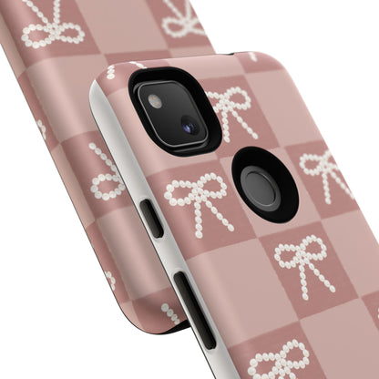 Pink Checkered Bow Tough Case, Phone Case,  Cellphone Cover, Protective Phone Shell, Cute Plaid Design