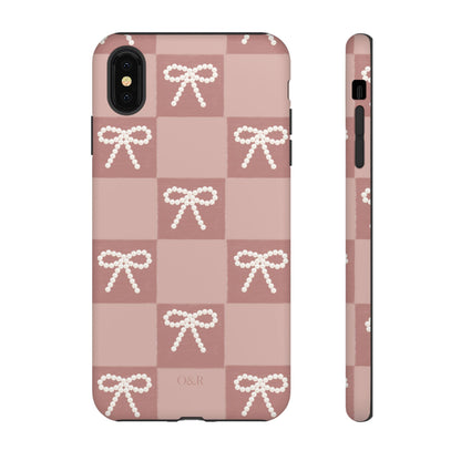 Pink Checkered Bow Tough Case, Phone Case,  Cellphone Cover, Protective Phone Shell, Cute Plaid Design