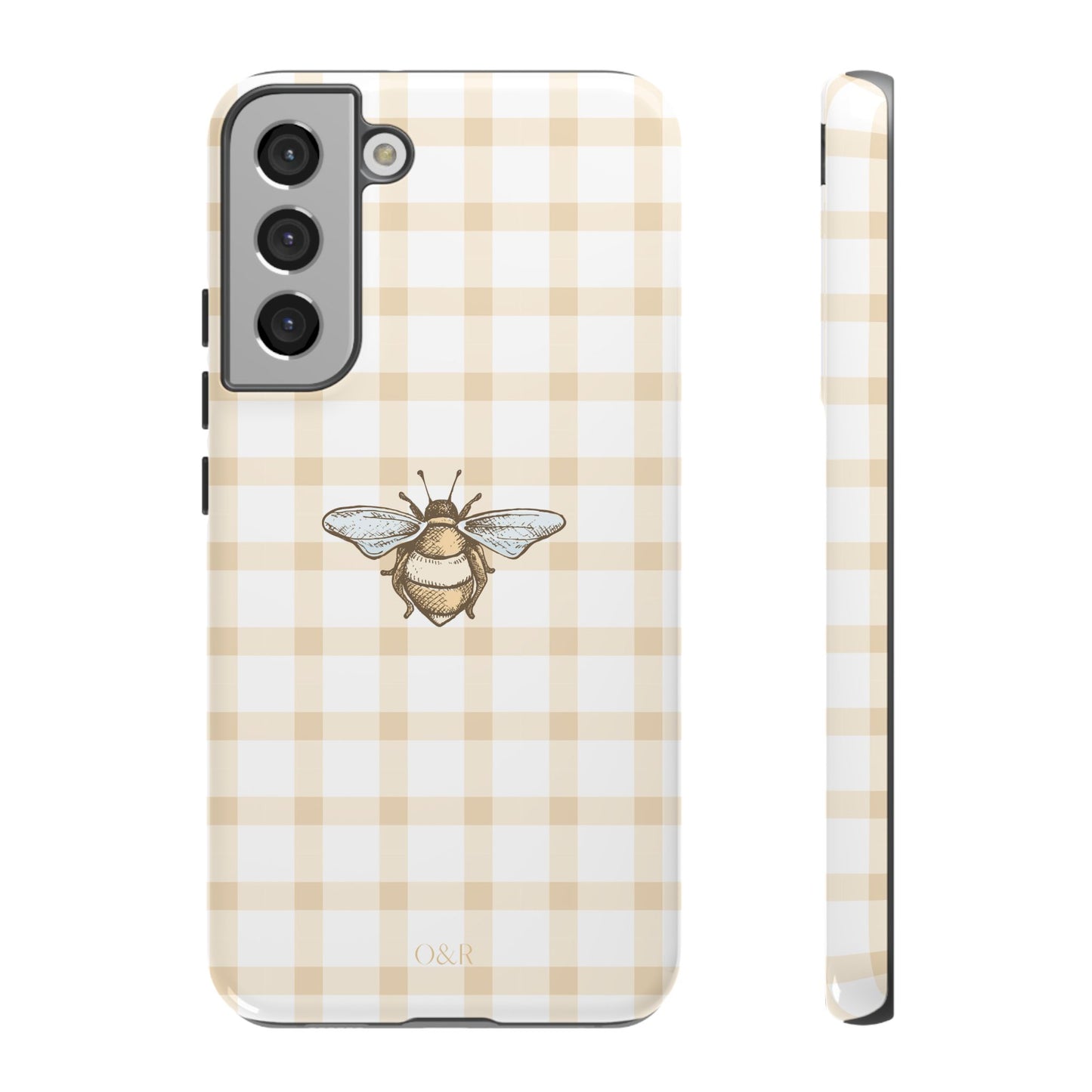 Bee-Inspired Gingham Tough Case - Stylish, Protective Phone Cover, Buzzing Bee Pattern, Unique Phone Accessory, Gift for Nature Lover