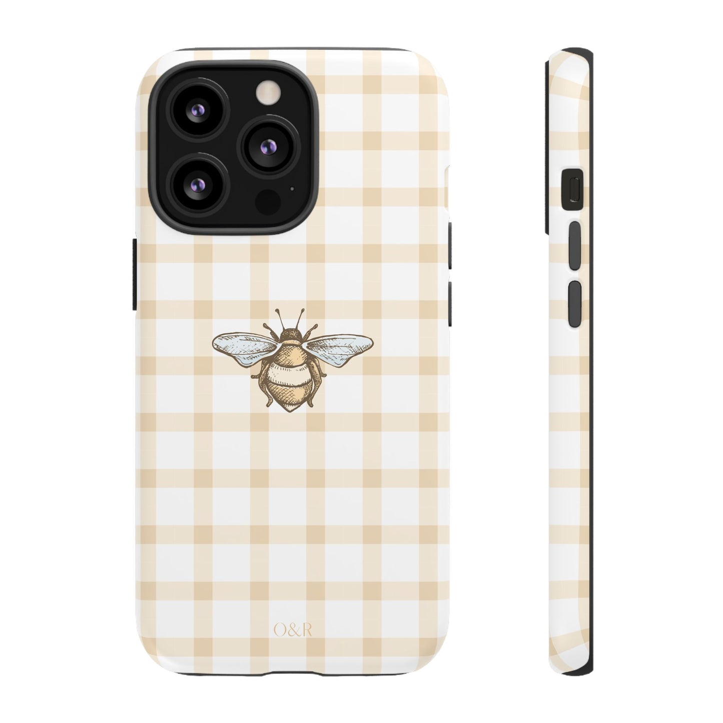 Bee-Inspired Gingham Tough Case - Stylish, Protective Phone Cover, Buzzing Bee Pattern, Unique Phone Accessory, Gift for Nature Lover