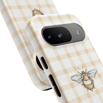 Bee-Inspired Gingham Tough Case - Stylish, Protective Phone Cover, Buzzing Bee Pattern, Unique Phone Accessory, Gift for Nature Lover