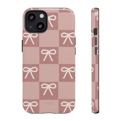 Pink Checkered Bow Tough Case, Phone Case,  Cellphone Cover, Protective Phone Shell, Cute Plaid Design