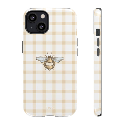 Bee-Inspired Gingham Tough Case - Stylish, Protective Phone Cover, Buzzing Bee Pattern, Unique Phone Accessory, Gift for Nature Lover