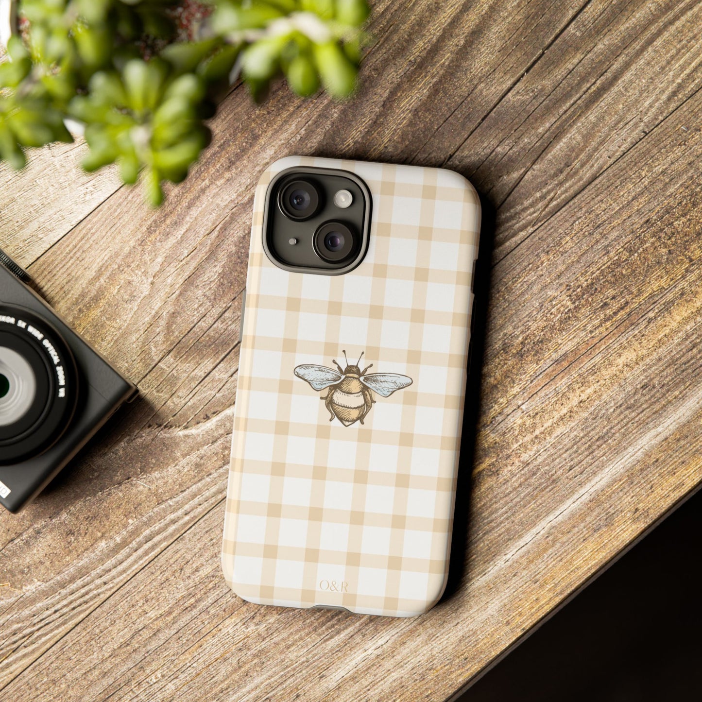 Bee-Inspired Gingham Tough Case - Stylish, Protective Phone Cover, Buzzing Bee Pattern, Unique Phone Accessory, Gift for Nature Lover