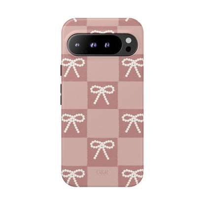 Pink Checkered Bow Tough Case, Phone Case,  Cellphone Cover, Protective Phone Shell, Cute Plaid Design