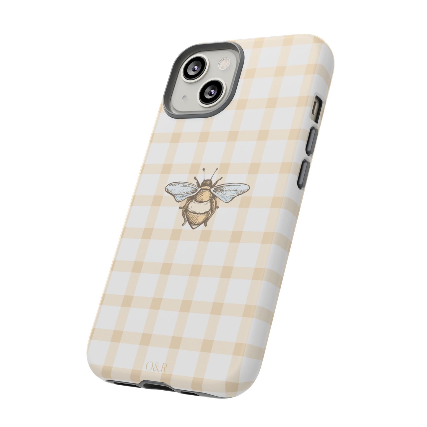 Bee-Inspired Gingham Tough Case - Stylish, Protective Phone Cover, Buzzing Bee Pattern, Unique Phone Accessory, Gift for Nature Lover