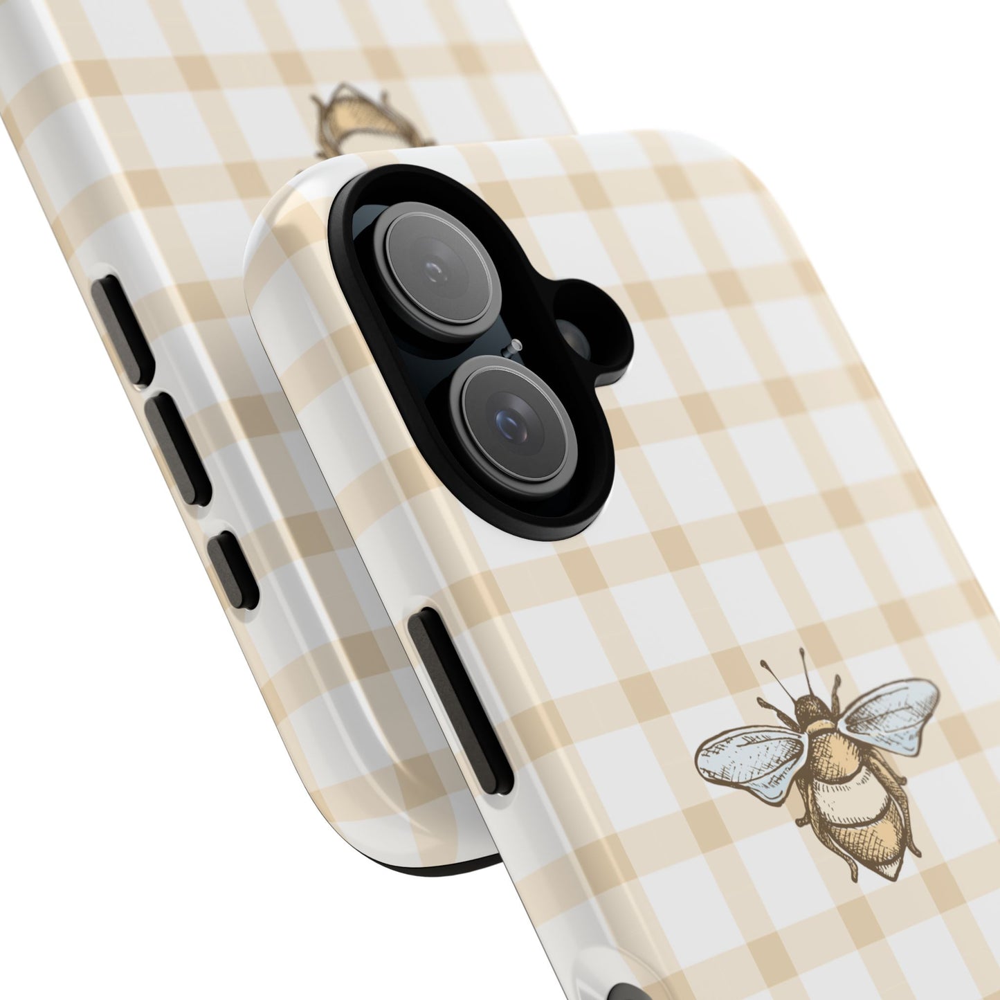 Bee-Inspired Gingham Tough Case - Stylish, Protective Phone Cover, Buzzing Bee Pattern, Unique Phone Accessory, Gift for Nature Lover