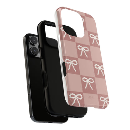 Pink Checkered Bow Tough Case, Phone Case,  Cellphone Cover, Protective Phone Shell, Cute Plaid Design