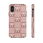 Pink Checkered Bow Tough Case, Phone Case,  Cellphone Cover, Protective Phone Shell, Cute Plaid Design