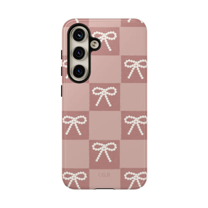 Pink Checkered Bow Tough Case, Phone Case,  Cellphone Cover, Protective Phone Shell, Cute Plaid Design