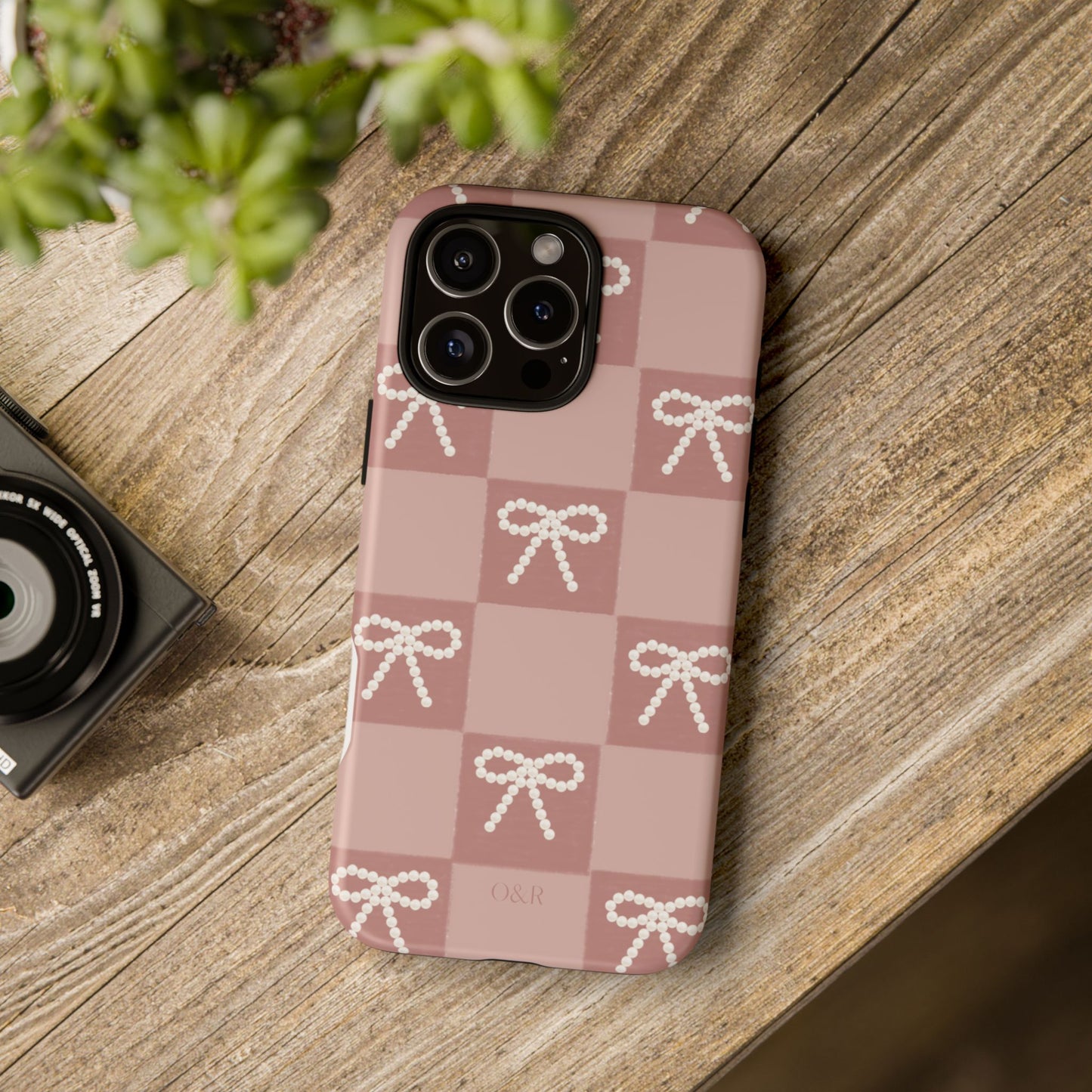 Pink Checkered Bow Tough Case, Phone Case,  Cellphone Cover, Protective Phone Shell, Cute Plaid Design