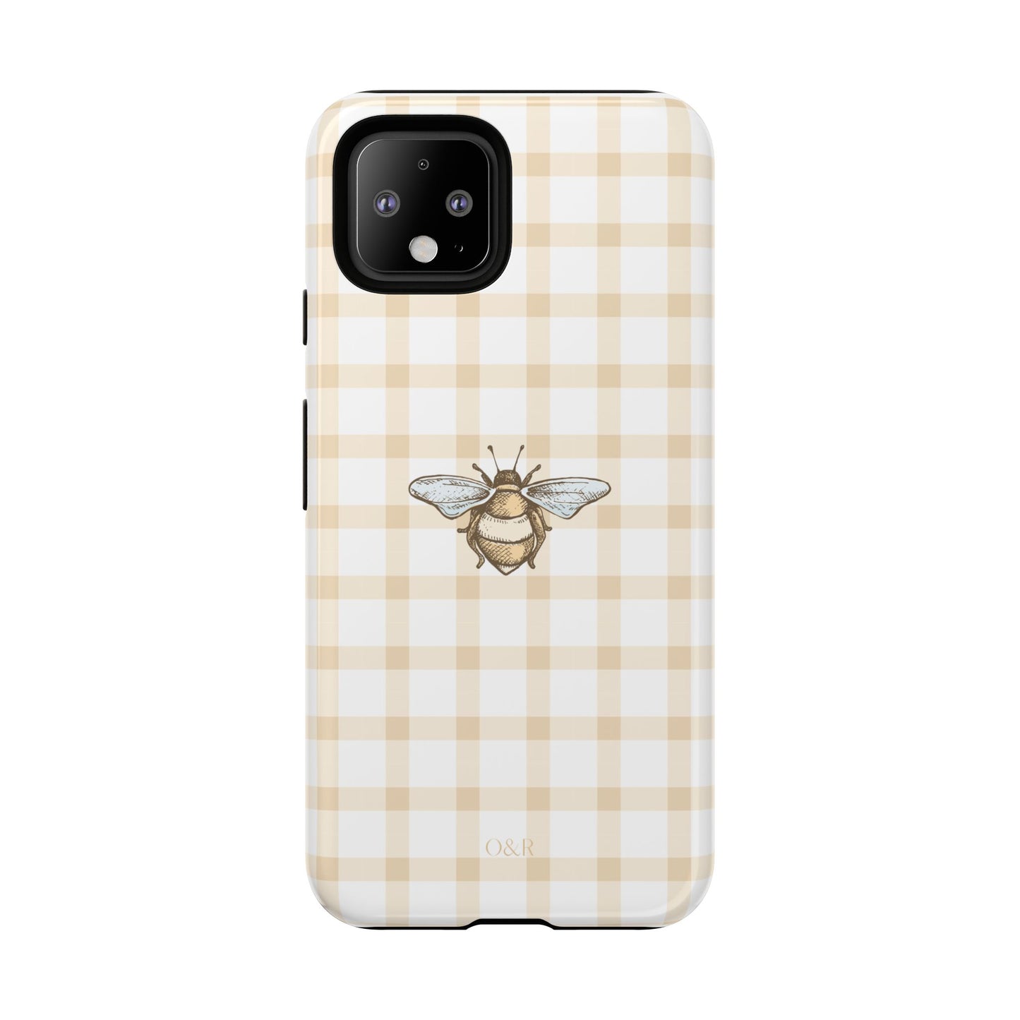 Bee-Inspired Gingham Tough Case - Stylish, Protective Phone Cover, Buzzing Bee Pattern, Unique Phone Accessory, Gift for Nature Lover