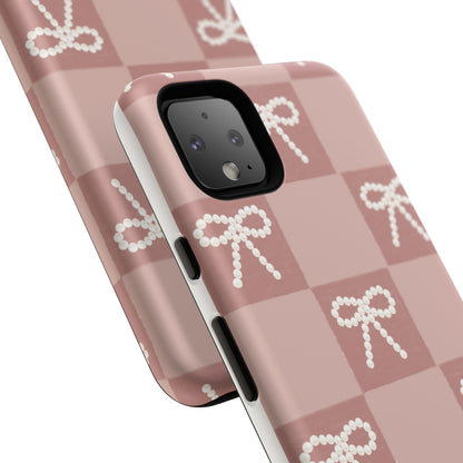 Pink Checkered Bow Tough Case, Phone Case,  Cellphone Cover, Protective Phone Shell, Cute Plaid Design