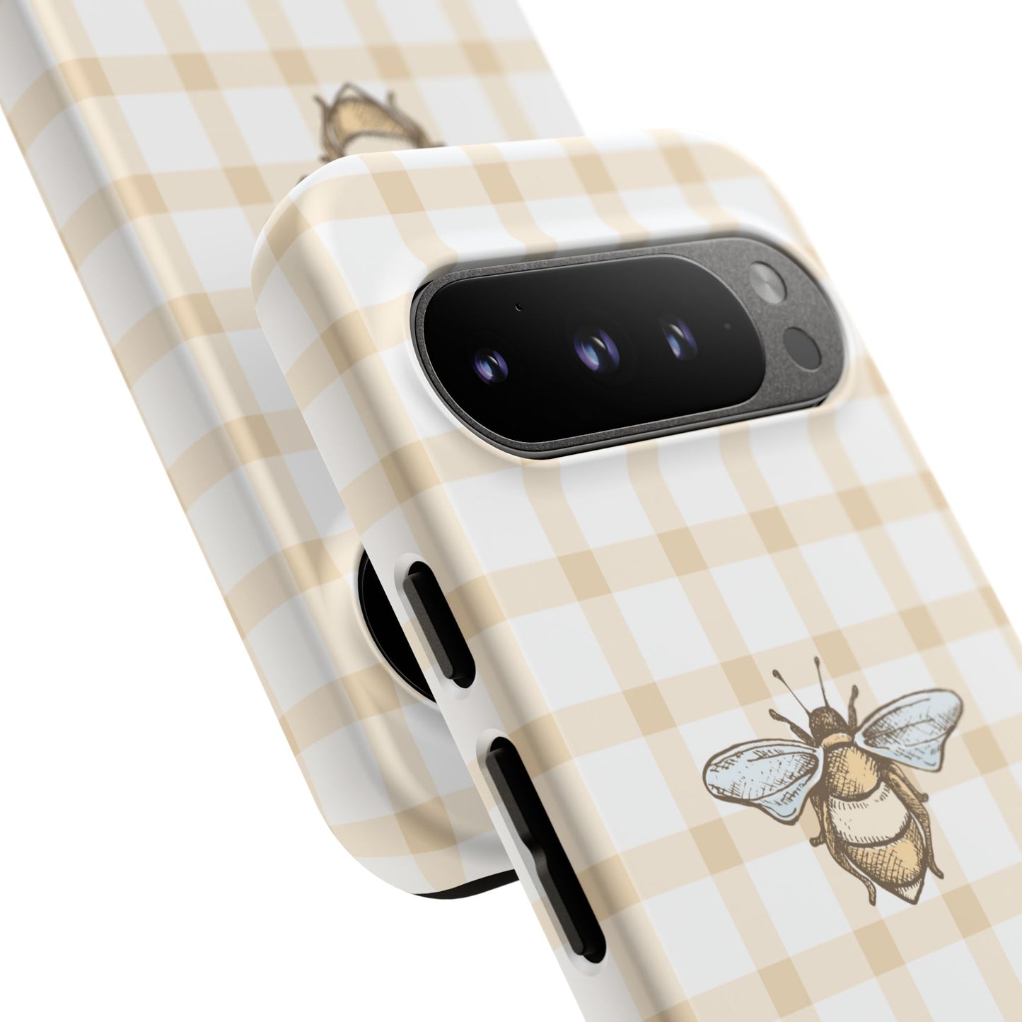 Bee-Inspired Gingham Tough Case - Stylish, Protective Phone Cover, Buzzing Bee Pattern, Unique Phone Accessory, Gift for Nature Lover