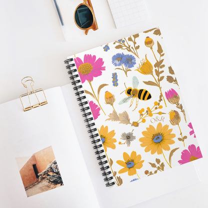 Floral Bee Spiral Notebook - Ruled Line for Nature Lovers & Journaling