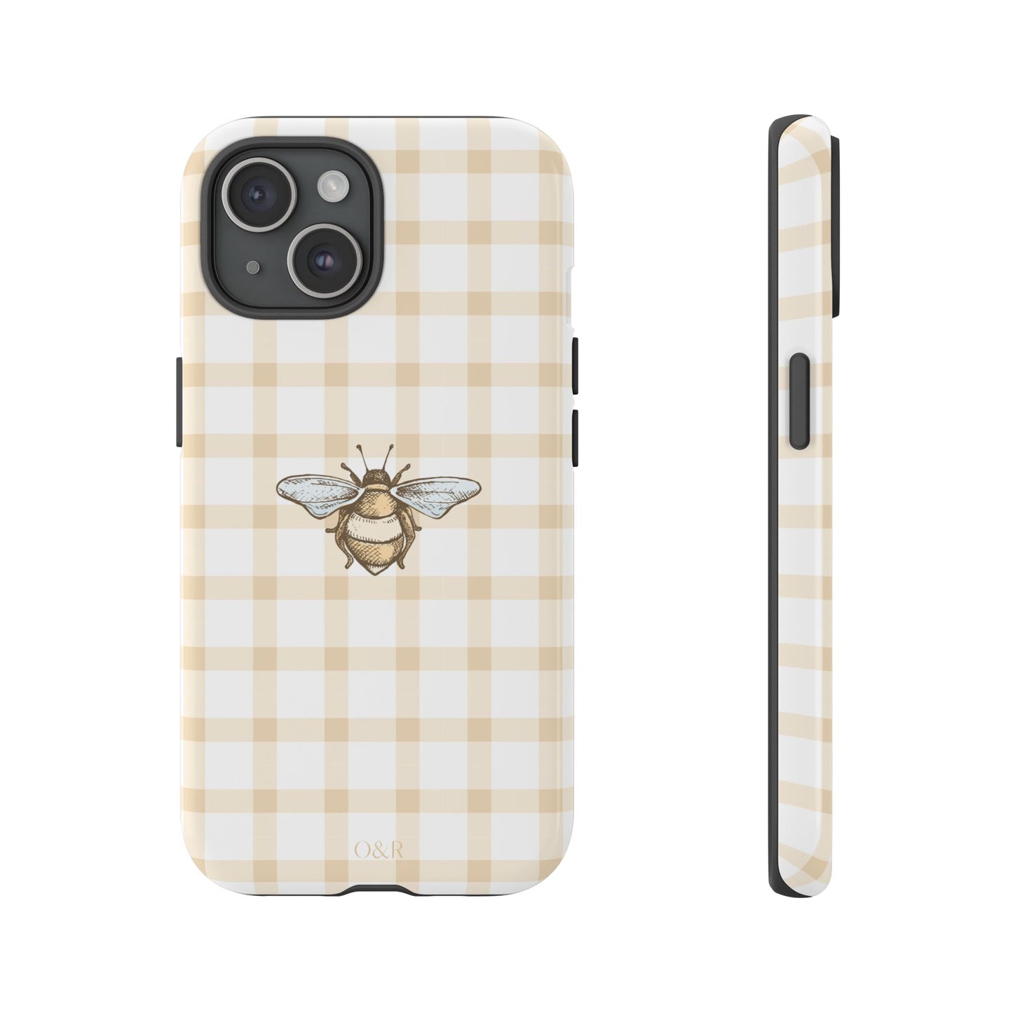 Bee-Inspired Gingham Tough Case - Stylish, Protective Phone Cover, Buzzing Bee Pattern, Unique Phone Accessory, Gift for Nature Lover