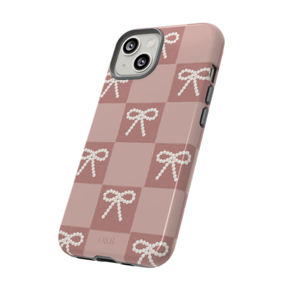 Pink Checkered Bow Tough Case, Phone Case,  Cellphone Cover, Protective Phone Shell, Cute Plaid Design