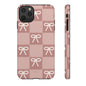 Pink Checkered Bow Tough Case, Phone Case,  Cellphone Cover, Protective Phone Shell, Cute Plaid Design