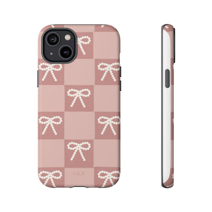 Pink Checkered Bow Tough Case, Phone Case,  Cellphone Cover, Protective Phone Shell, Cute Plaid Design