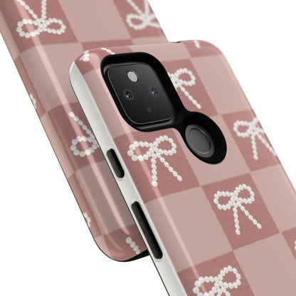 Pink Checkered Bow Tough Case, Phone Case,  Cellphone Cover, Protective Phone Shell, Cute Plaid Design