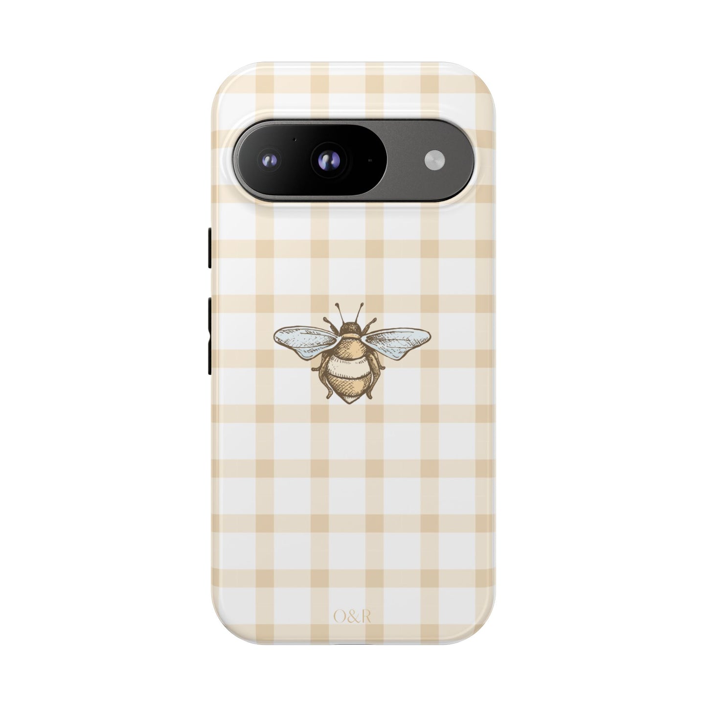 Bee-Inspired Gingham Tough Case - Stylish, Protective Phone Cover, Buzzing Bee Pattern, Unique Phone Accessory, Gift for Nature Lover